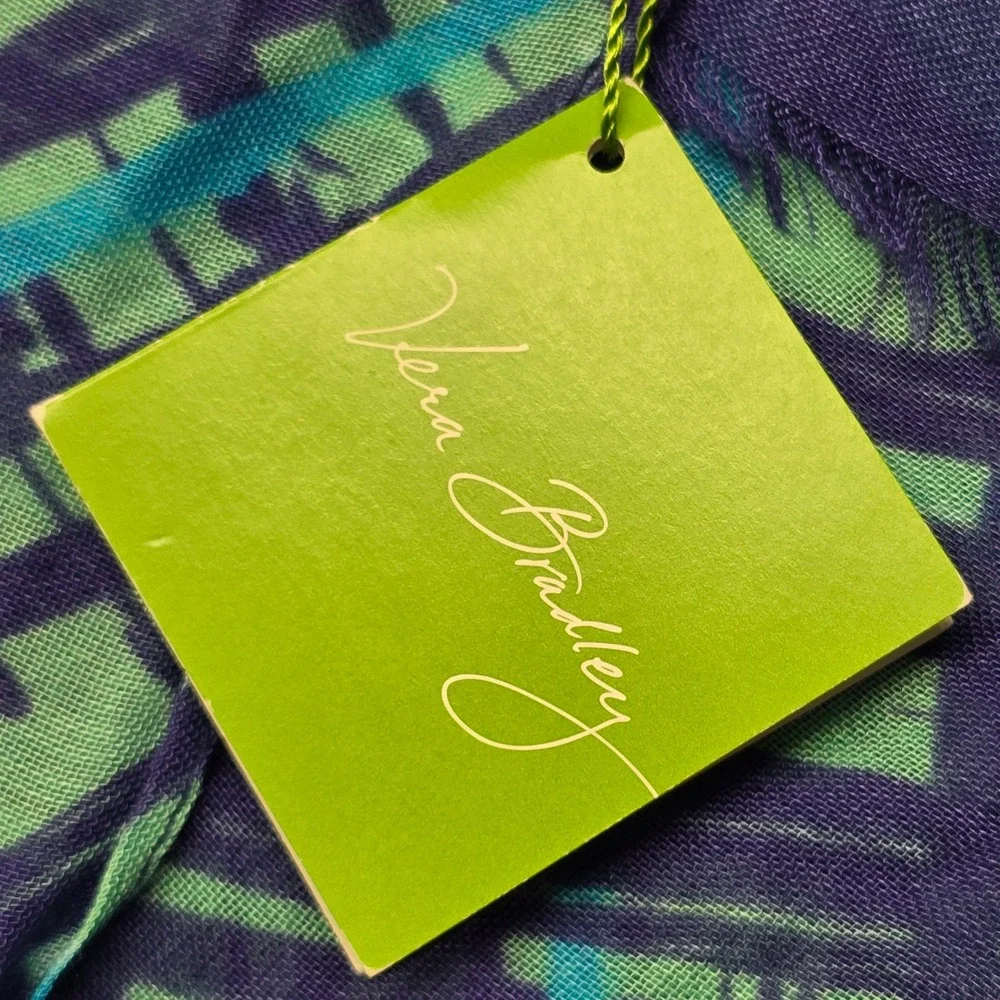 Vera Bradley Soft Fringe Scarf Womens‎ Navy Teal Art Plaid Blue 14640-336 NWT